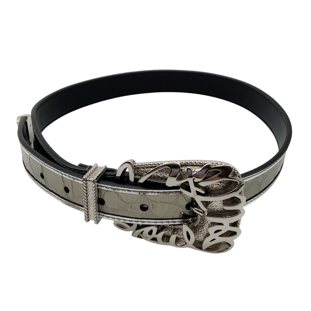 CHRISTIAN LOUBOUTIN ANTHRACITE EMBOSSED LEATHER GIDDY BELT